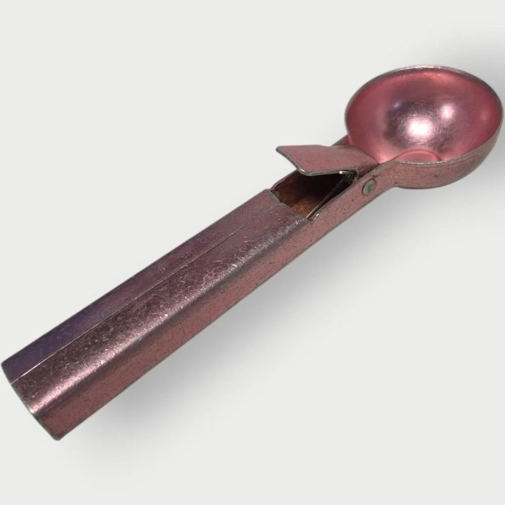 Vintage Pink Ice Cream Scoop Aluminum USA Made TESTED WORKING PATINA
